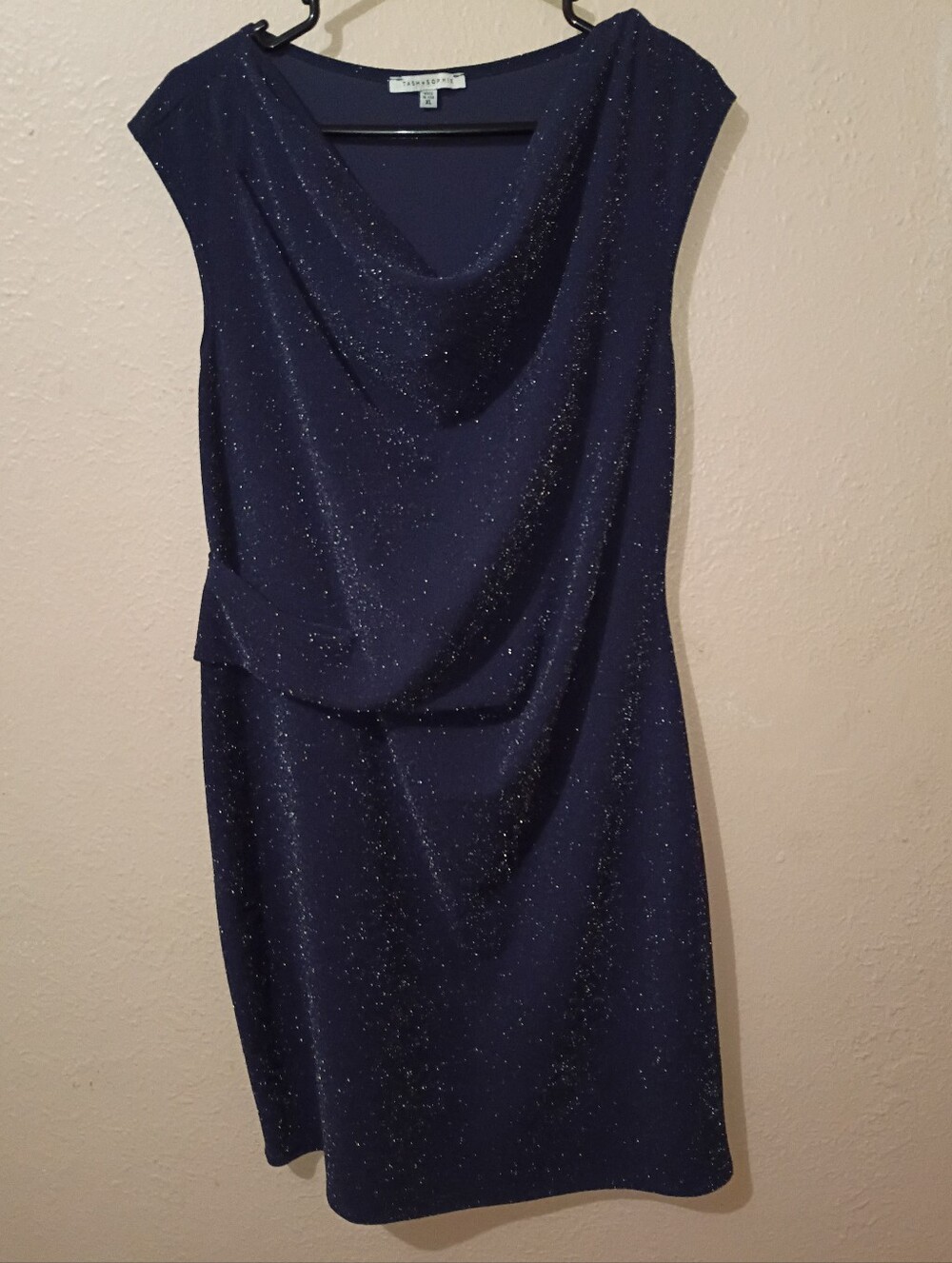 Tash + Sophie Size XL Navy Sparkle Cowl Neck Midi Dress